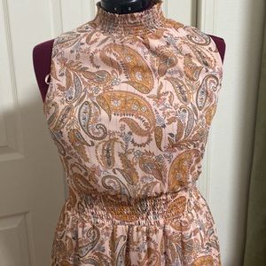 1 State dress worn once / has gold thread in paisley print medium pink /blue